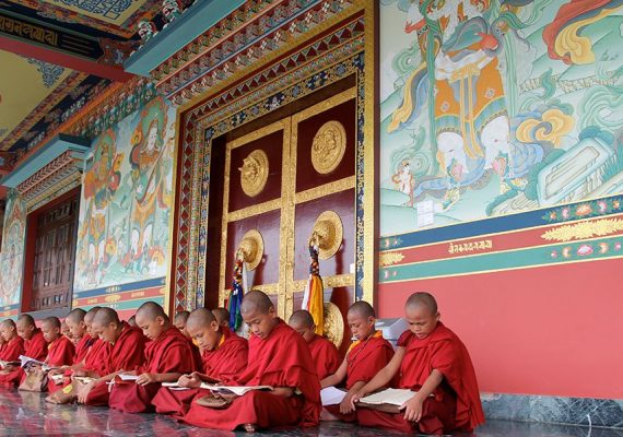Buddhist Monks praying in Nepal