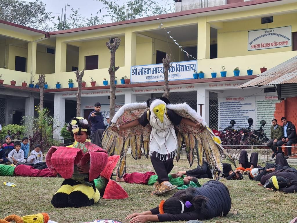 Vulture Conservation Awareness Theatre for students, locals and environmental awareness in Koshi Tappu Wildlife Reserve
